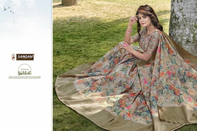Sangam Elegance Latest Fancy Designer Festive Wear Heavy Pure Linen  Silk Digital Printed Sarees Collection 